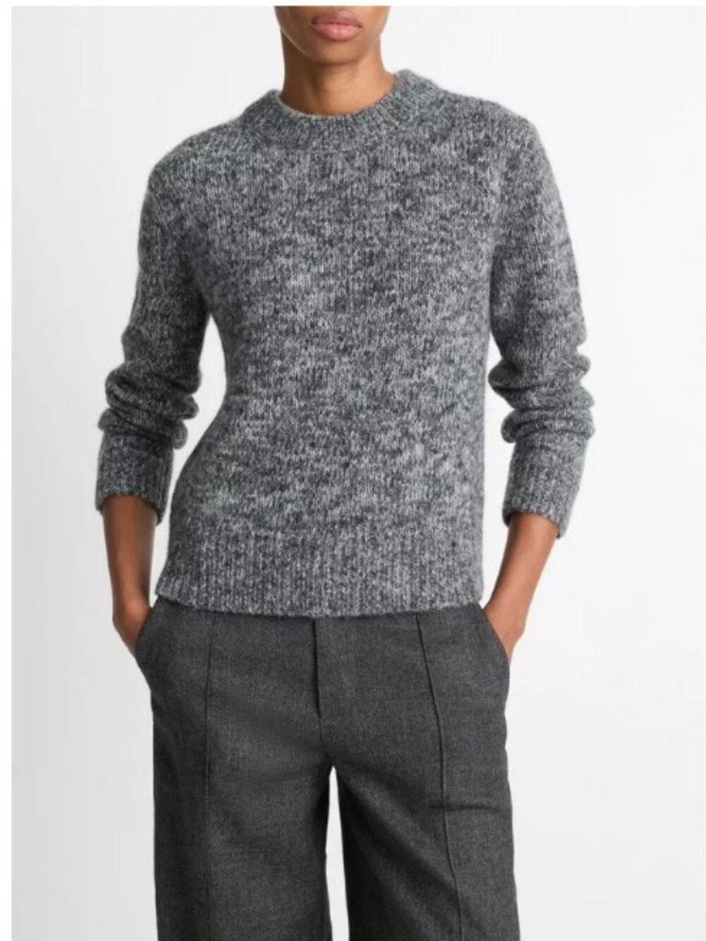Vince Marled Crew Neck Sweater in Medium Heathery Grey Combo